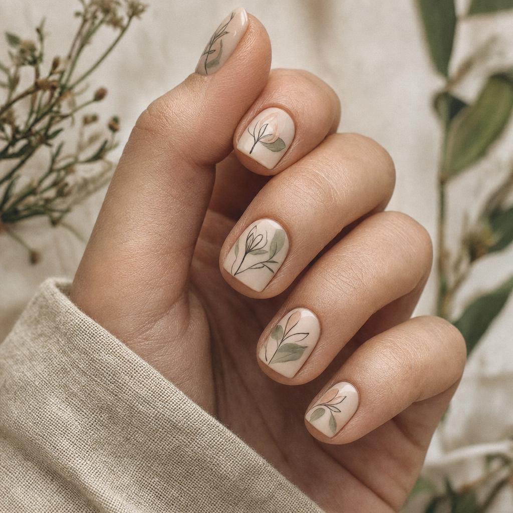 Single-stroke black botanical line work over a sheer milky base