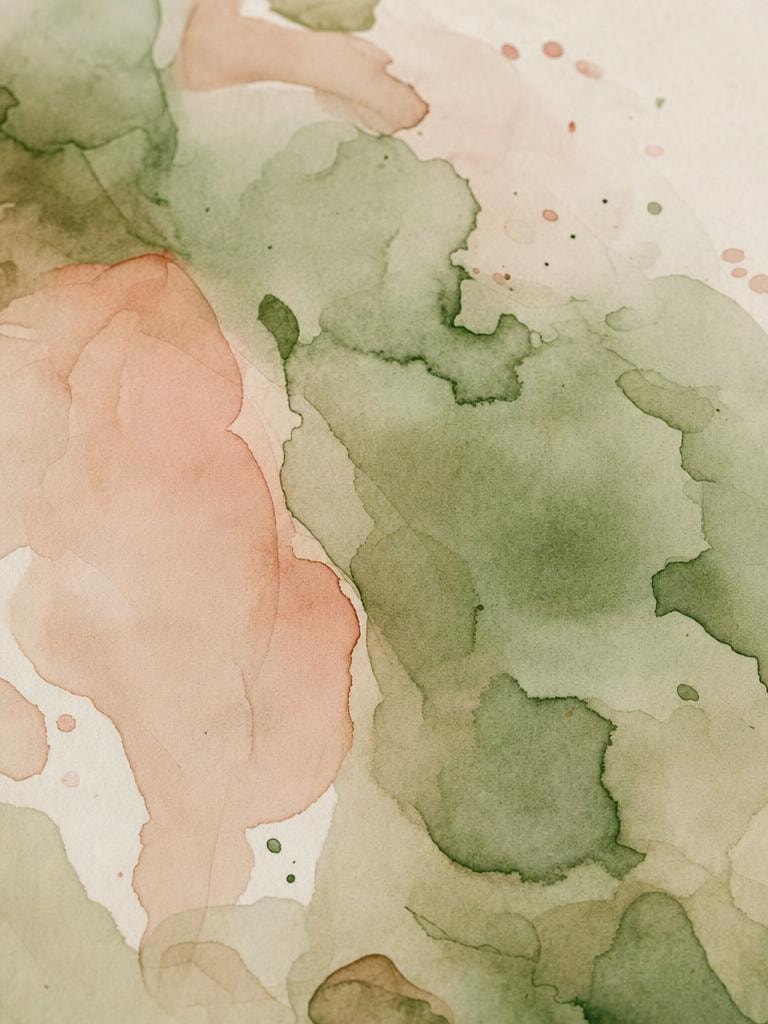 Bleeding watercolour washes in sage and blush over a translucent base