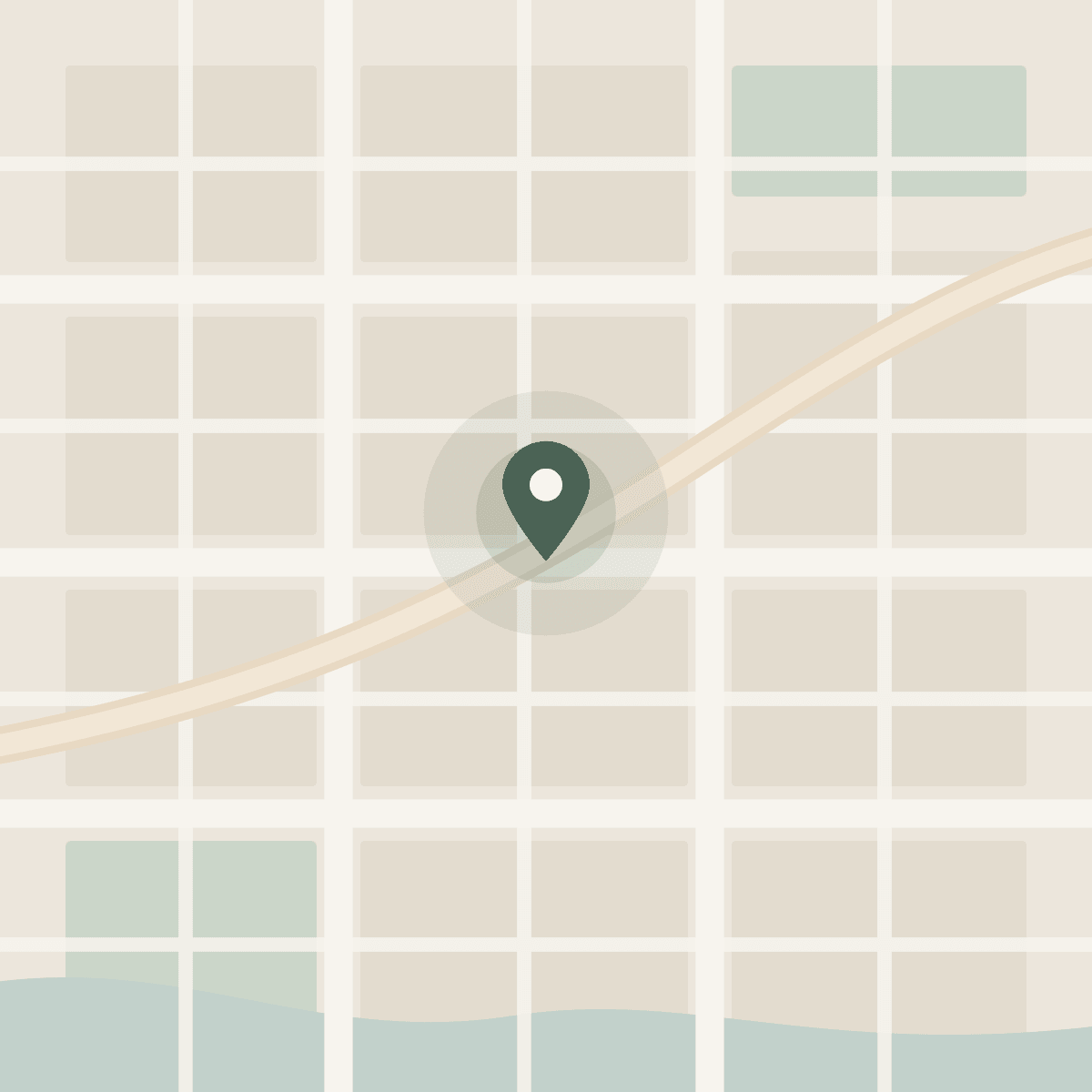 Stylised map marking the studio location